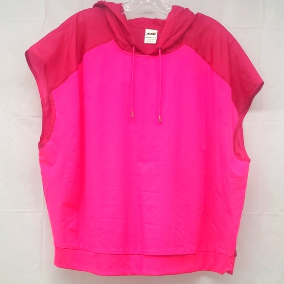 Pink Sleeveless Hoodie Vest Fuscia With Red Trim Drawstring Hood - Picture 1 of 5